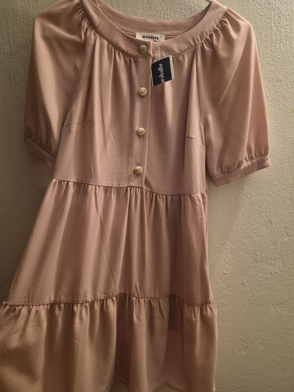 Monteau Soft Pink Tiered Button Dress